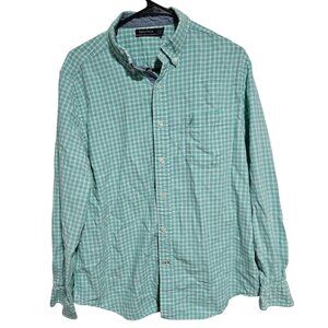 Nautica Gingham Button Up Shirt Mens Size Large Green White Long Sleeve